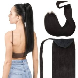 New GOO GOO Ponytail Black 1B 20 Inch Real Human Hair Extensions